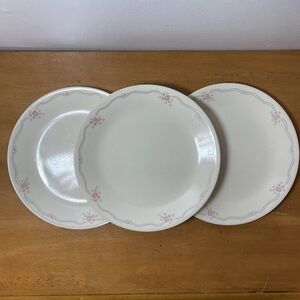 Corelle English Breakfast Dinner Plates Floral Pink Blue Vintage 90’s Set Of 3